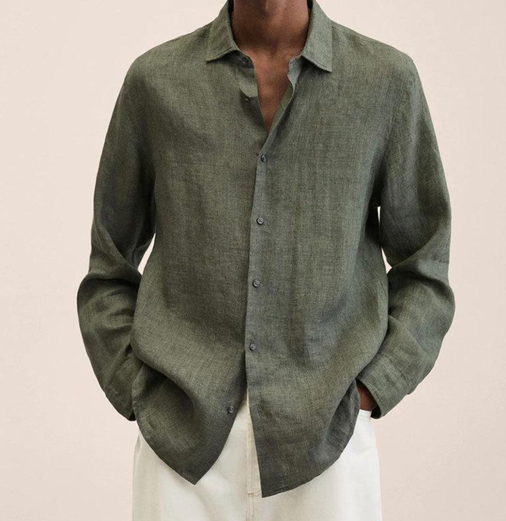 Comfortable men's long sleeve summer shirt. Classic collar, button-down, lightweight and breathable for hot weather style.