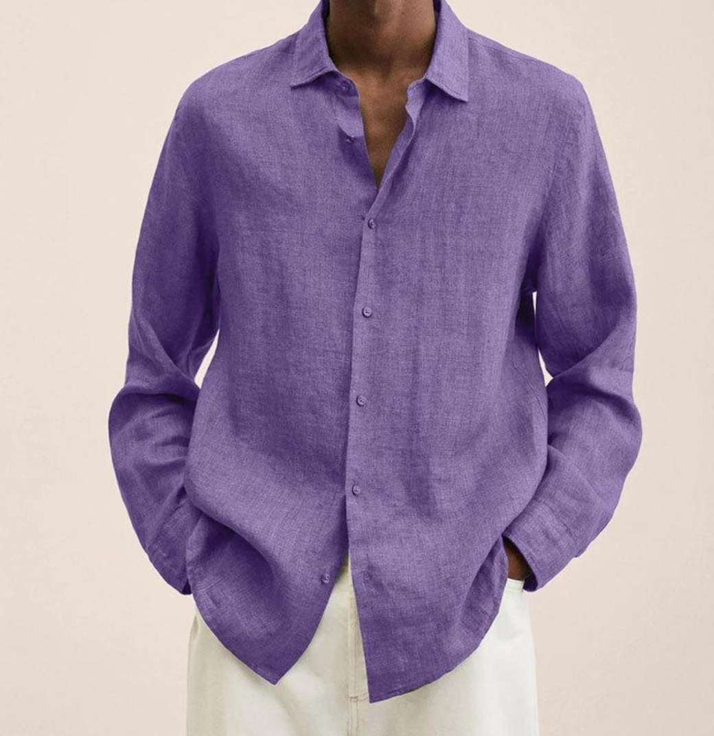 Everyday men's long sleeve summer shirt. Classic collar, versatile button-down style, perfect lightweight apparel for warm days.
