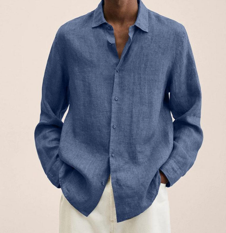 Lightweight men's long sleeve summer shirt with classic collar. Breathable fabric for smart casual and everyday wear.
