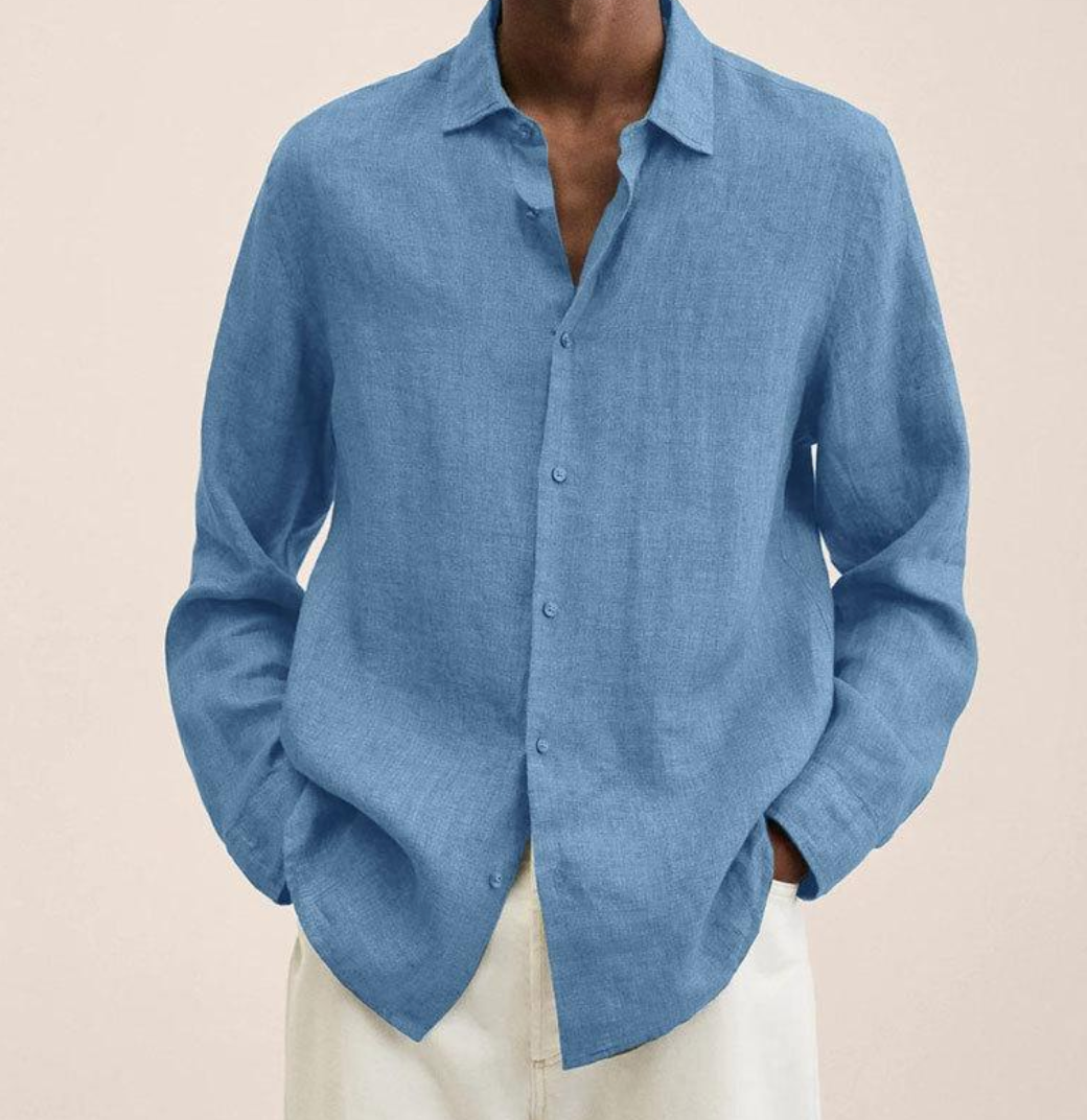 Smart casual men's long sleeve shirt. Classic collar button-down perfect for summer, versatile for day-to-day fashion.