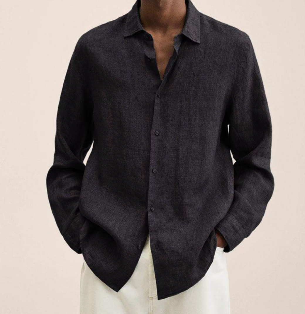 Classic collar men's long sleeve shirt. A versatile button-down summer top, ideal for warm weather men's fashion.