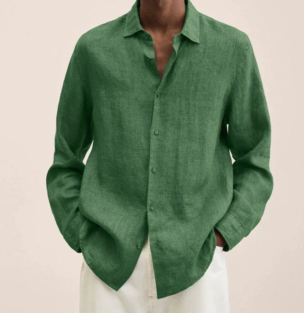 Men's lightweight long sleeve button-down summer shirt. Classic collar design, perfect for casual and warm weather style.
