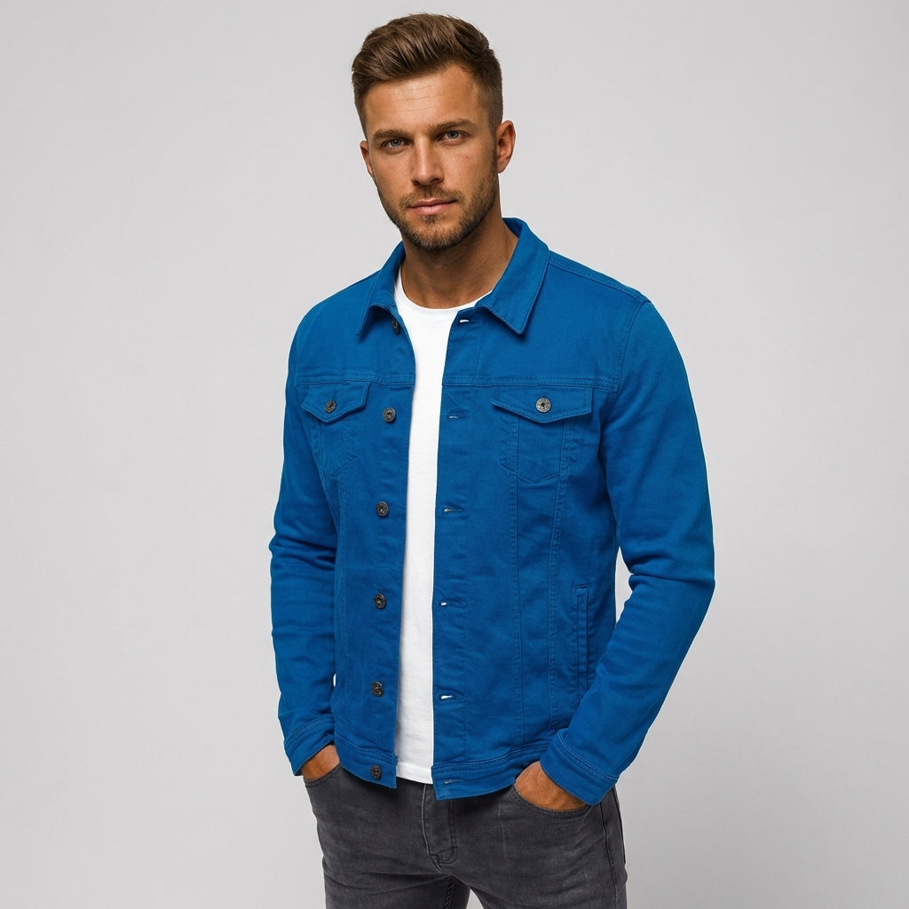 Men's classic denim jacket, a timeless casual outerwear piece perfect for everyday wear and style.
