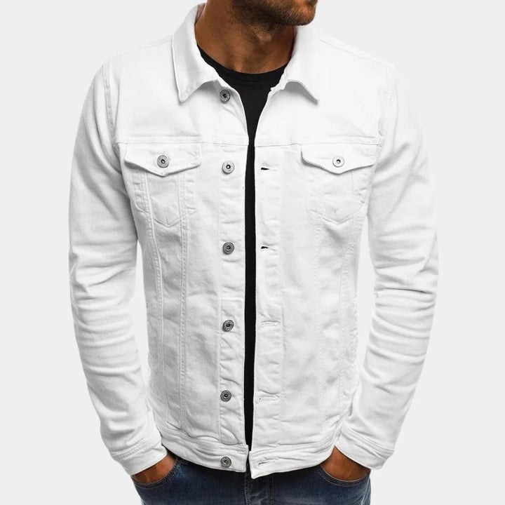Man wearing a casual denim jacket, showcasing its versatile timeless style and everyday comfortable fit.