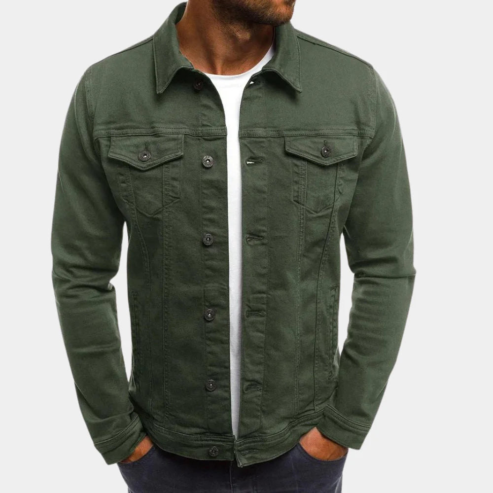 New men's everyday denim jacket, blending timeless style with modern casual comfort for all seasons.
