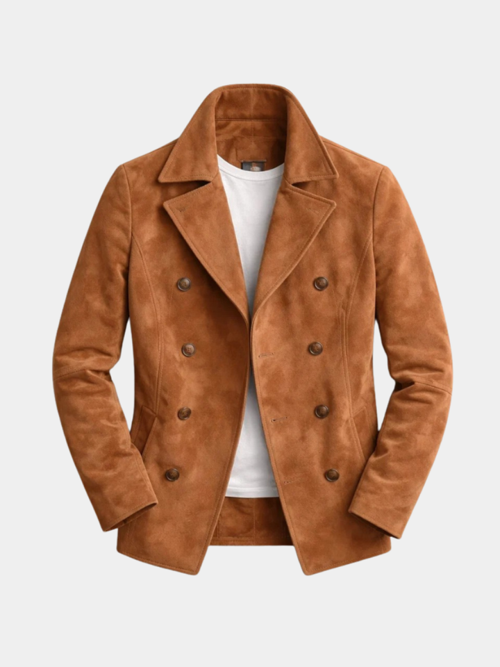 Men's classic double-breasted pea coat, a timeless hip-length winter outerwear piece for stylish fall fashion.