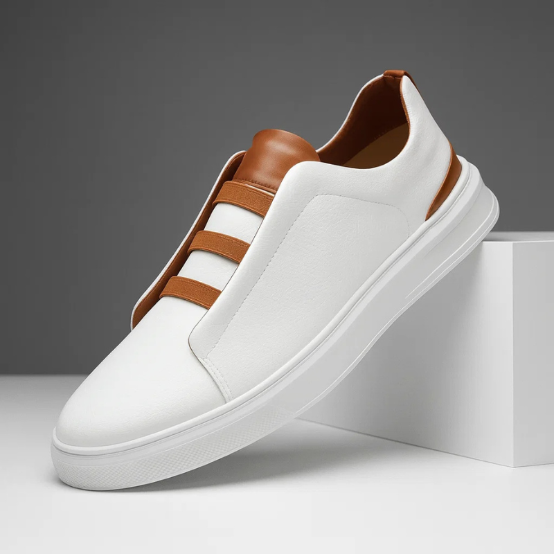 Men's classic everyday white sneakers, offering stylish comfort & versatile wear for casual outfits.