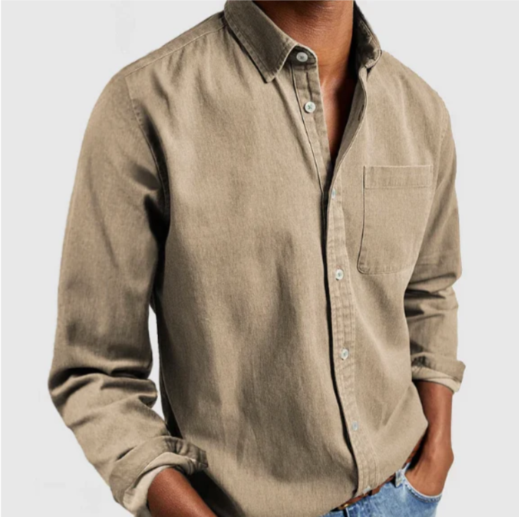 Men's fashionable long sleeve button-down shirt, suitable for versatile everyday wear, office, or casual style.