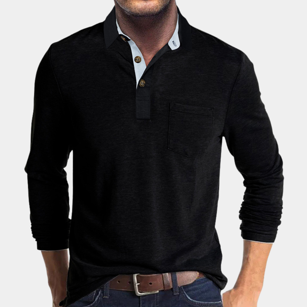Classic fit men's polo shirt featuring a practical chest pocket and stylish button placket. Ideal for men's fashion.