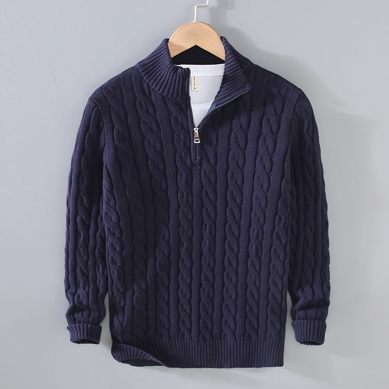 Versatile men's half-zip cable knit sweater, a comfortable choice for everyday casual wear