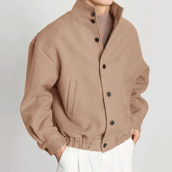 Stylish men's black wool bomber jacket, a classic outerwear piece for fall and winter casual wear