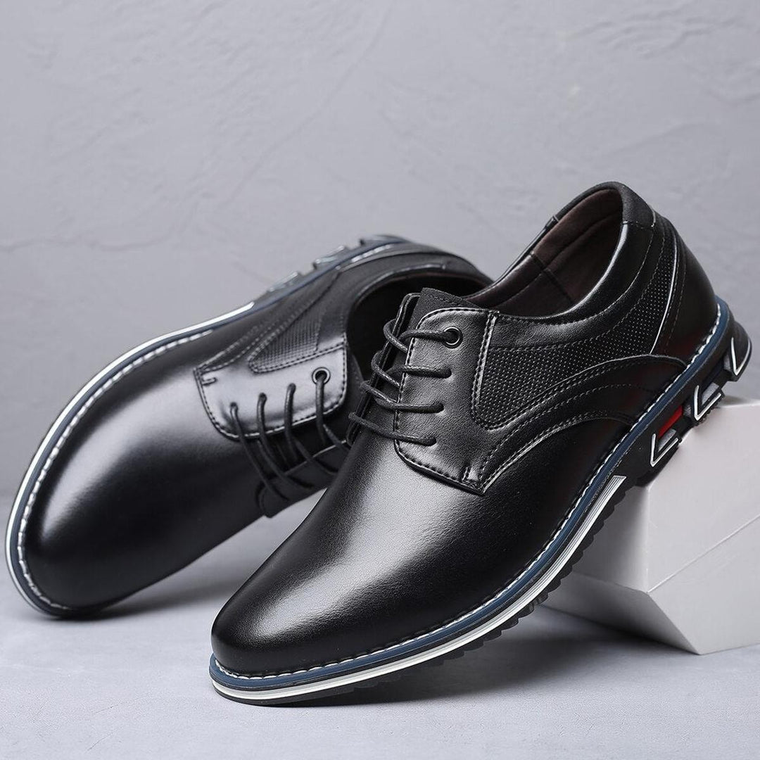 Stylish men's walking shoes, lace-up design, offering comfort and anti-slip security for daily wear.