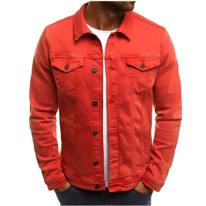 Men's classic lightweight blue denim summer jacket with button-up front & pockets, perfect for casual wear.