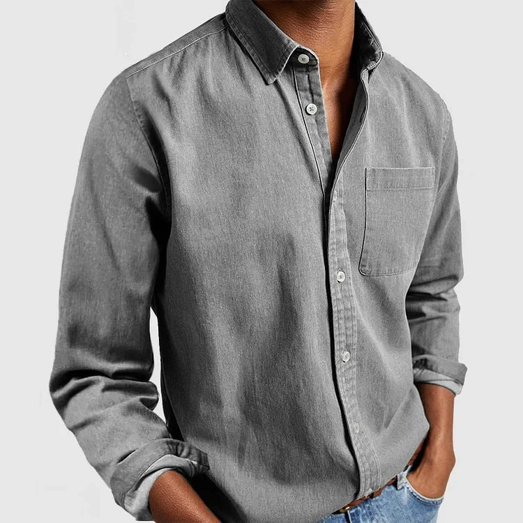 Men's long sleeve button down shirt with chest pocket & classic collar. Versatile smart casual everyday wear.