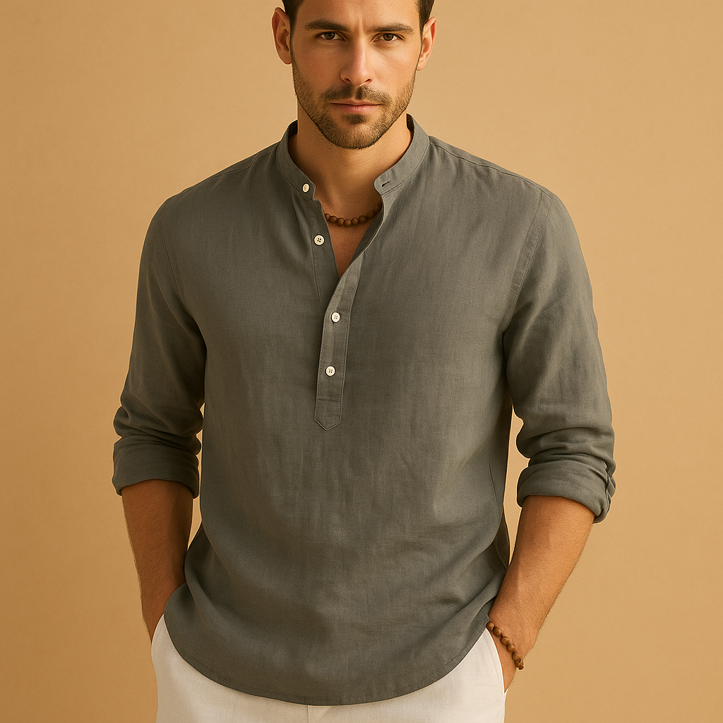 Comfortable men's long sleeve button-up shirt, ideal for everyday wear, work, or special events.