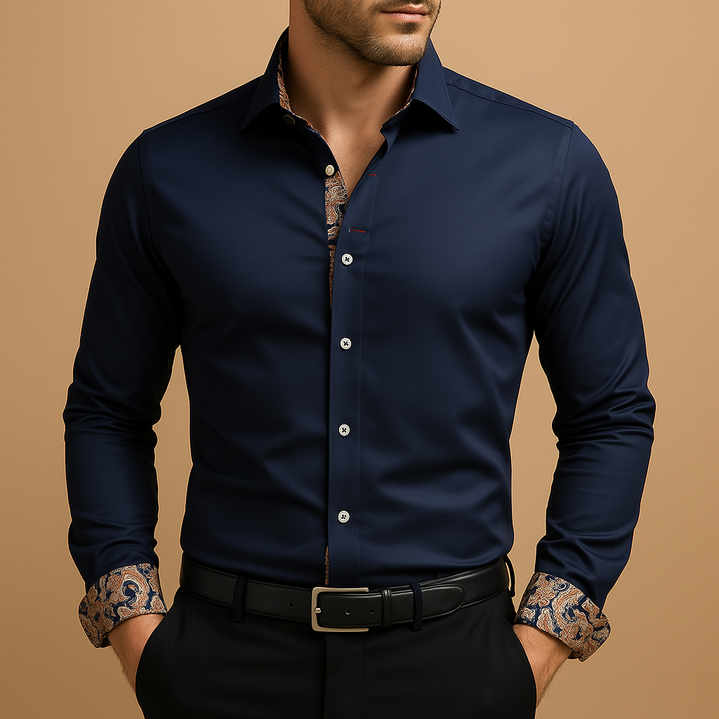 Elegant men's long sleeve dress shirt, perfect for formal events or adding a polished touch to business attire.