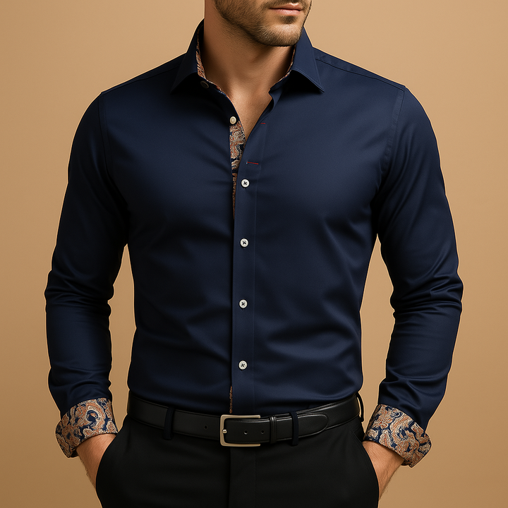 Elegant men's long sleeve dress shirt, perfect for formal events or adding a polished touch to business attire.
