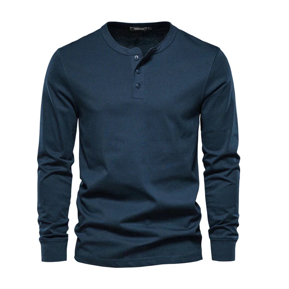 Men's Classic Long-Sleeve Henley Shirt in a neutral color, perfect for casual wear.