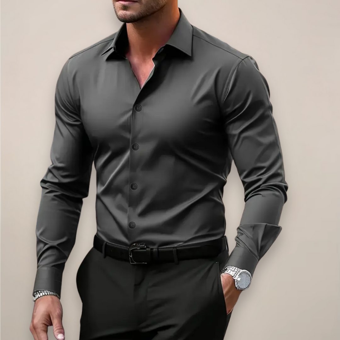 Men's classic long-sleeve shirt with a stylish notched collar, perfect for smart casual and office wear.