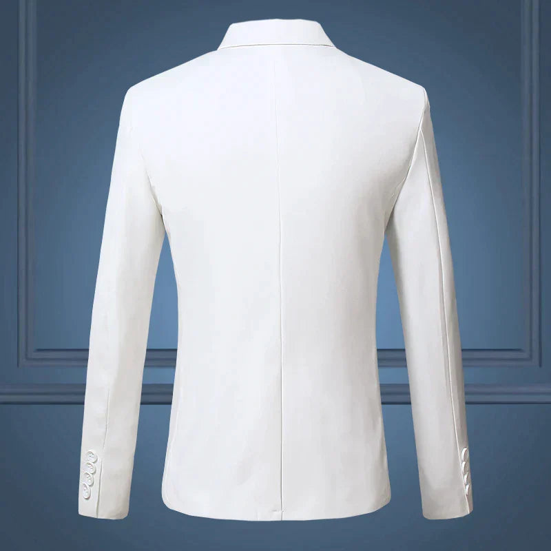 Smart casual men's suit jacket, tailored fit with a single button closure, elegant menswear