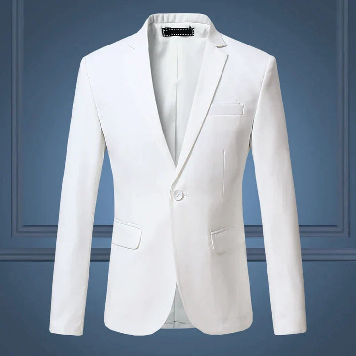 Full view of a men's classic suit blazer, tailored for an elegant and professional appearance