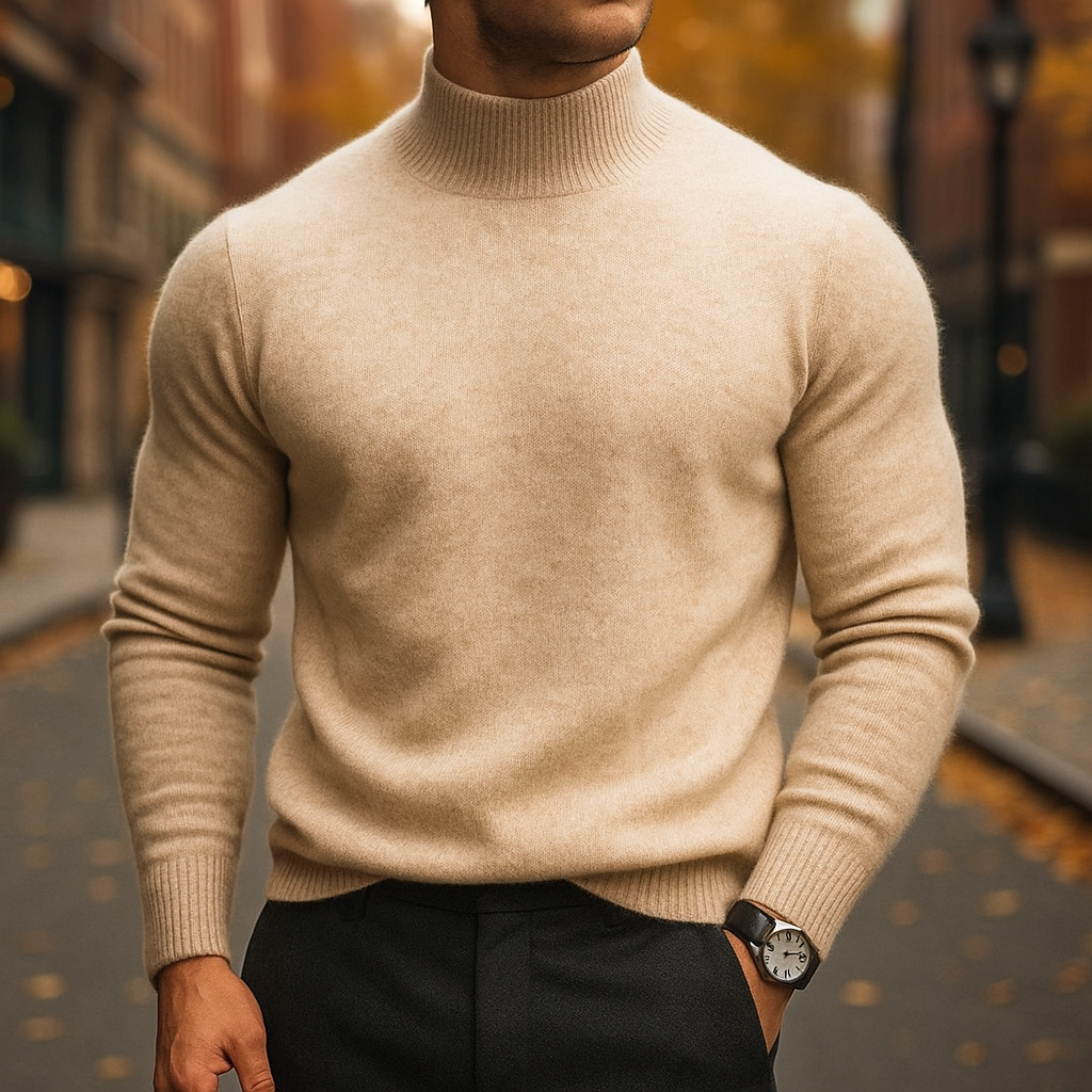 Side view of a men's comfortable classic pullover sweater, perfect for versatile everyday layering.
