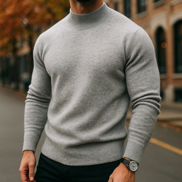 Man wearing a comfortable classic pullover sweater, long sleeve for relaxed, versatile style.