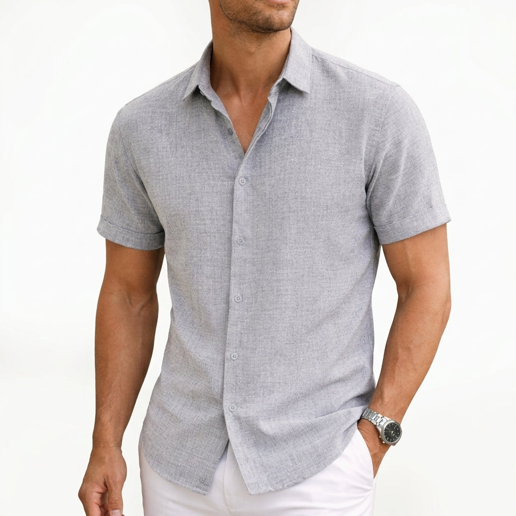 Versatile men's short sleeve button shirt for summer and spring, offering a classic casual look.