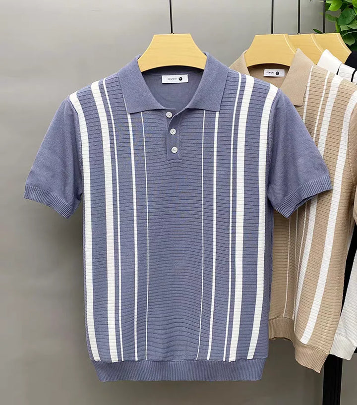 Men's classic striped cotton polo shirt, vintage style for comfort and casual wear.