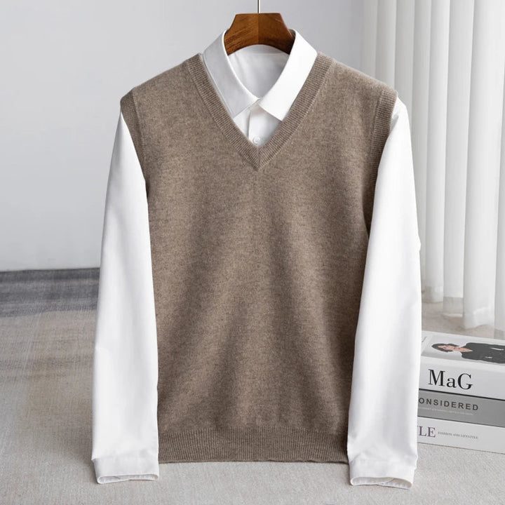 Classic men's V-neck sweater vest, perfect for smart casual or business casual outfits & men's fashion.