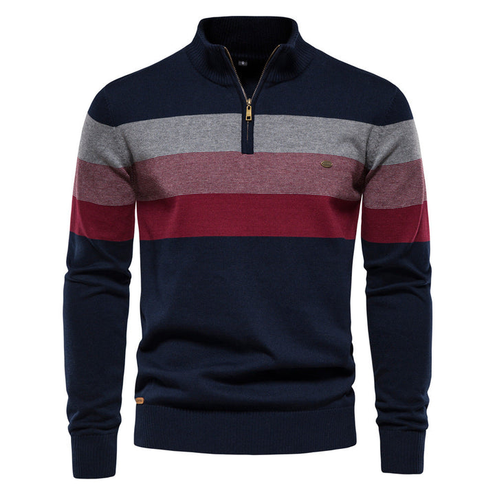 Formal yet casual men's colorblock half-zip pullover, sharp and comfortable