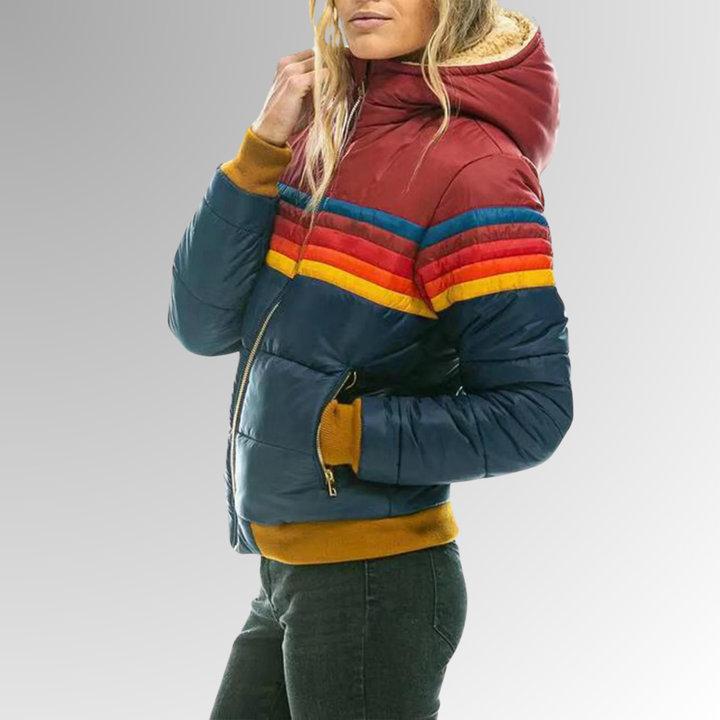 Men's outerwear puffer jacket, water-resistant and insulated for winter, styled in colorblock