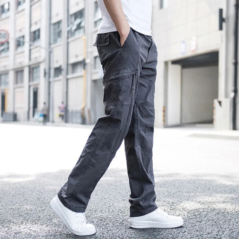 Khaki men's stretch cargo pants, offering comfort and durability for everyday wear and tactical use.