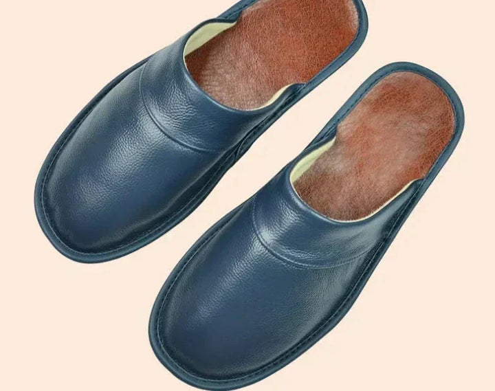 Plush, lightweight men's slip-on house slippers for indoor wear and casual comfort.