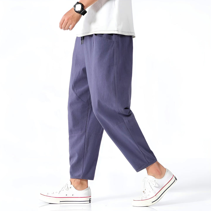 Men's cropped drawstring chino pants, comfortable & stylish for casual wear.