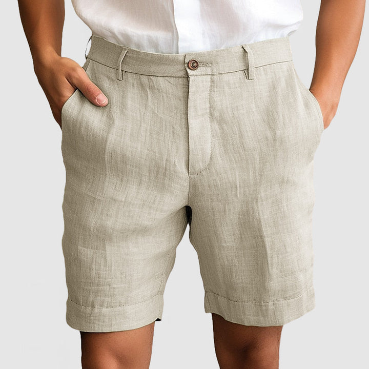 Men's cuffed flat front dress shorts, perfect for smart casual summer wear.