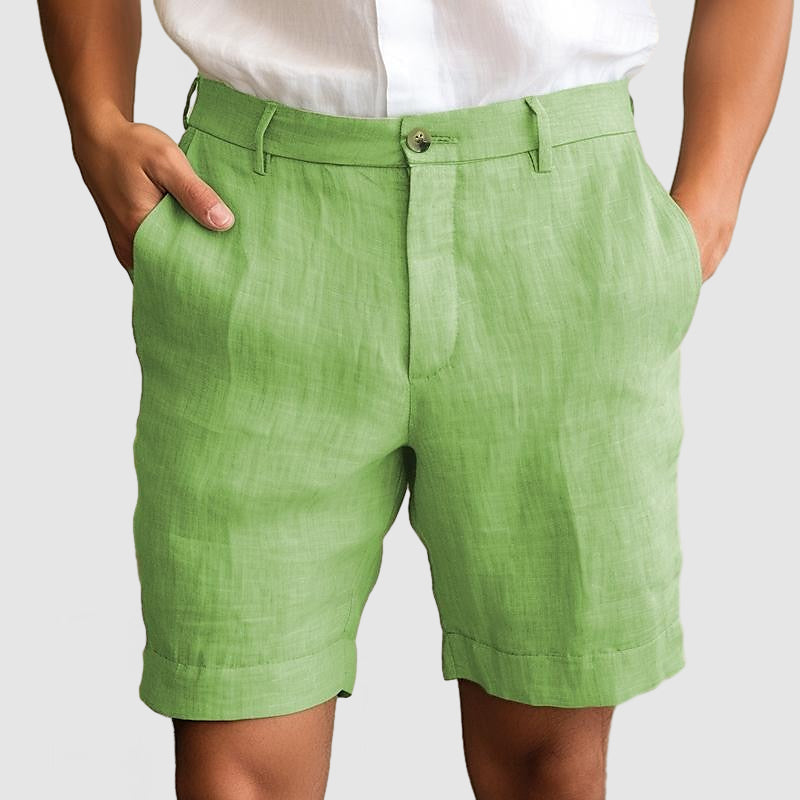 Stylish men's cuffed casual shorts, flat front design ideal for comfortable summer smart casual outfits.