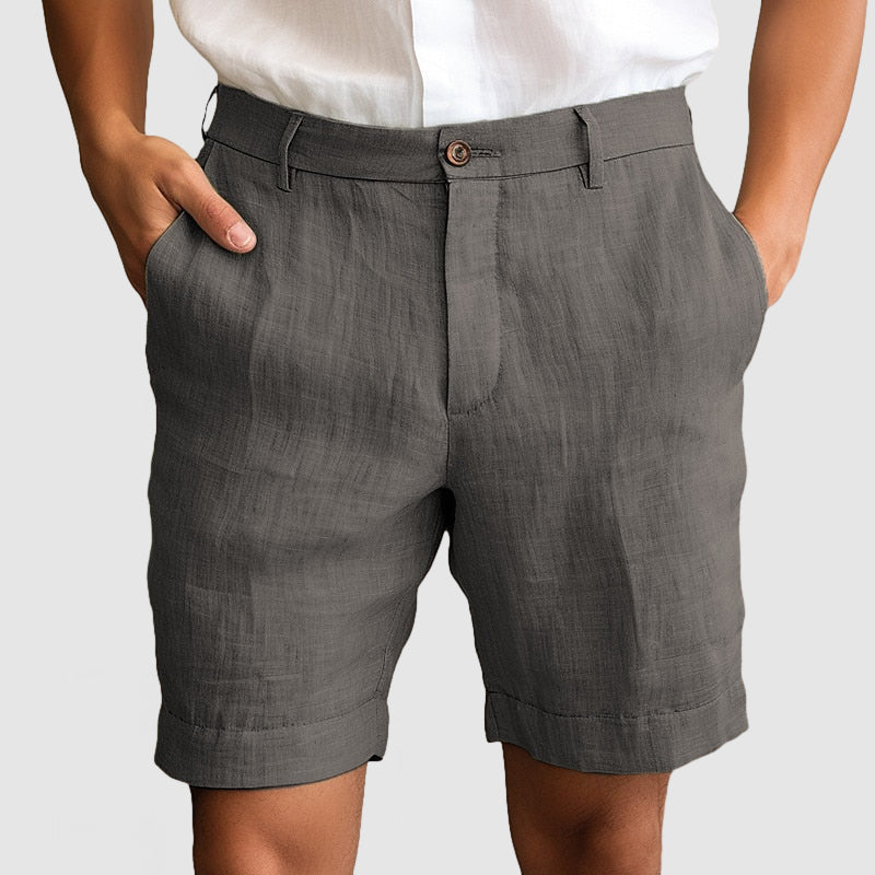 Modern men's cuffed chino shorts with a sleek flat front, designed for smart casual and summer wear.