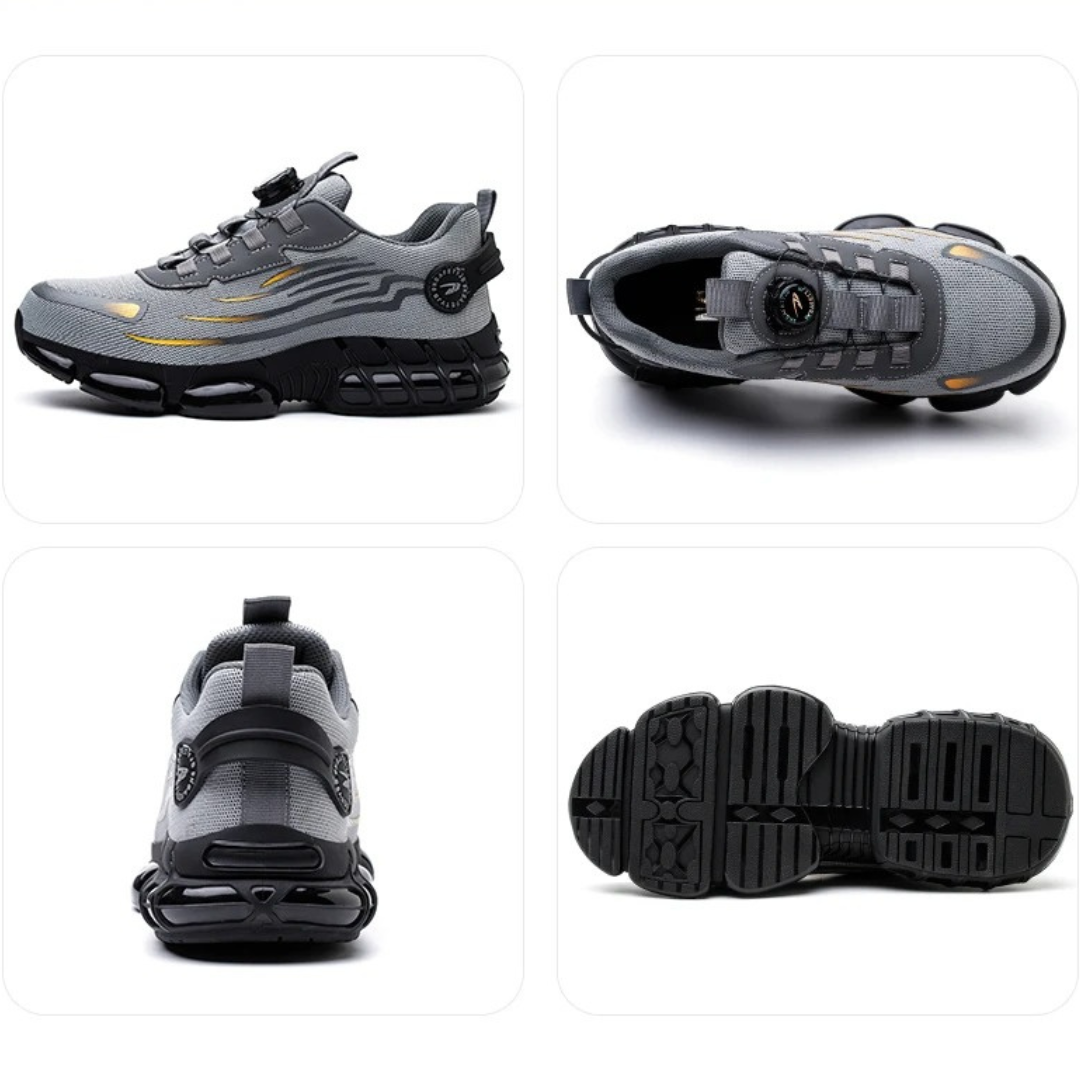 Men's non-slip work sneakers featuring secure dial lace closure, engineered for safety, durability, and comfort.