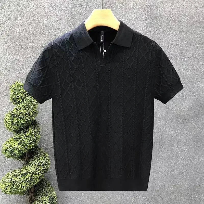 Classic men's diamond knit polo, crafted from soft premium cotton for a comfortable, stylish, and versatile casual look.