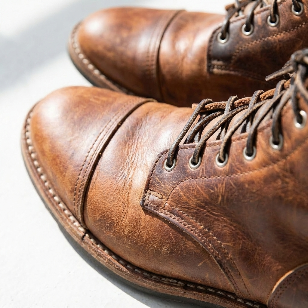 Men's fashion dark brown distressed ankle boots featuring a lace-up front and classic cap toe design.