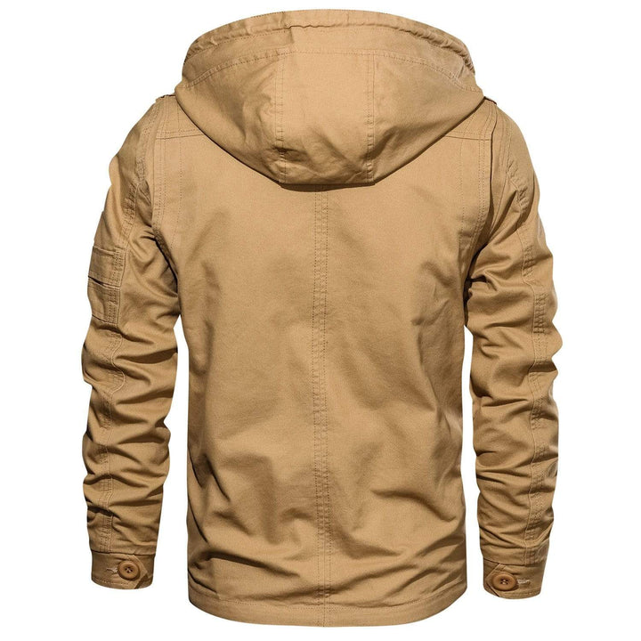 Man wearing a men's casual cotton surplus jacket, styled for everyday comfort
