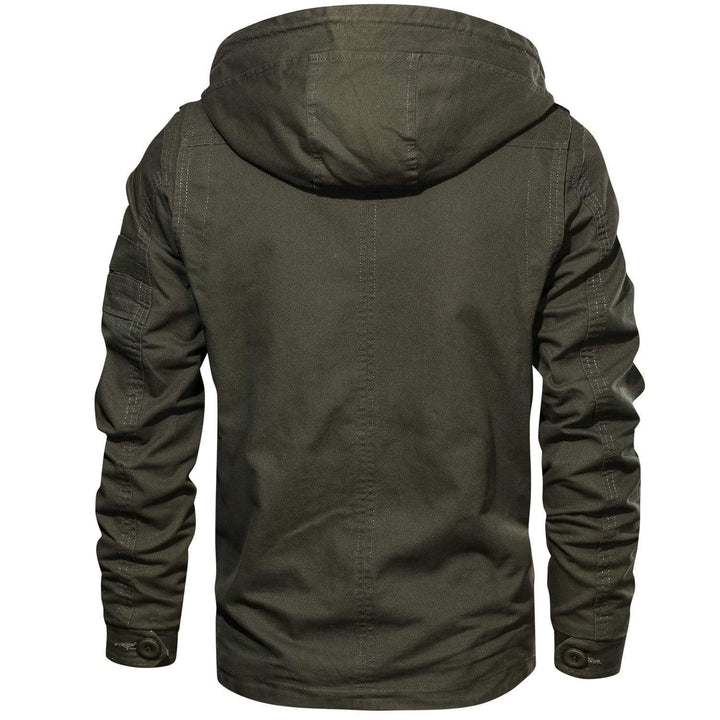 Men's outerwear: durable cotton jacket in a classic surplus green color