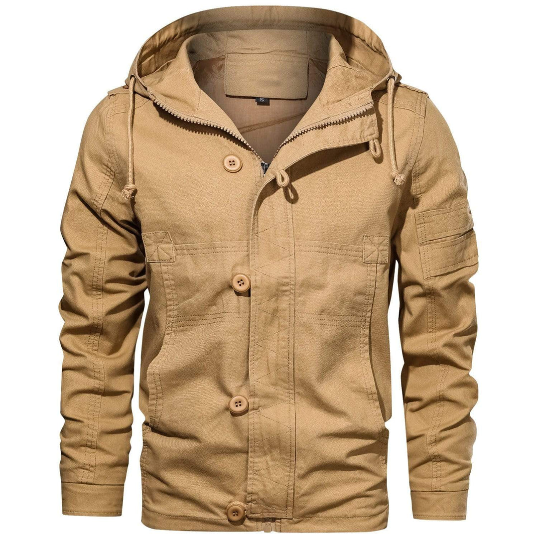 Rugged men's cotton utility jacket, ideal for all-season wear and outdoor activities
