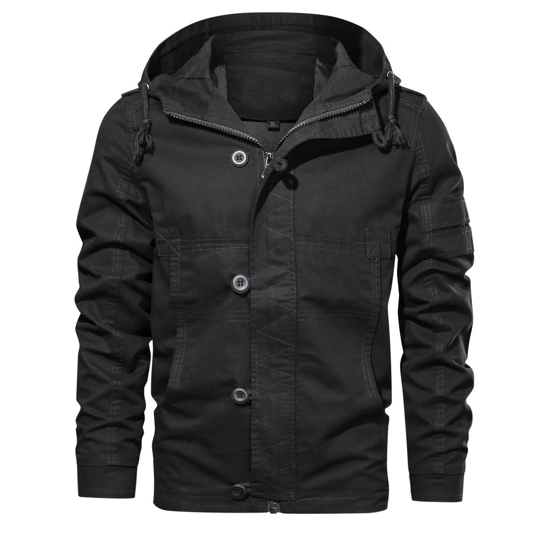 Close-up of the durable cotton fabric of a men's military surplus jacket
