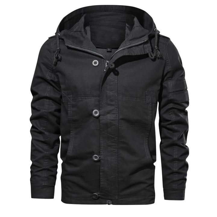 Close-up of the durable cotton fabric of a men's military surplus jacket