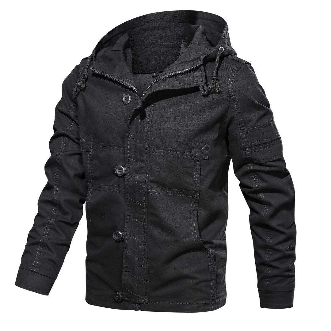 Back view of a men's durable cotton jacket, highlighting its timeless military-inspired appeal