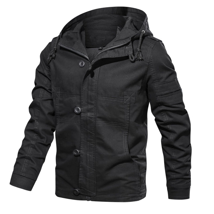 Back view of a men's durable cotton jacket, highlighting its timeless military-inspired appeal