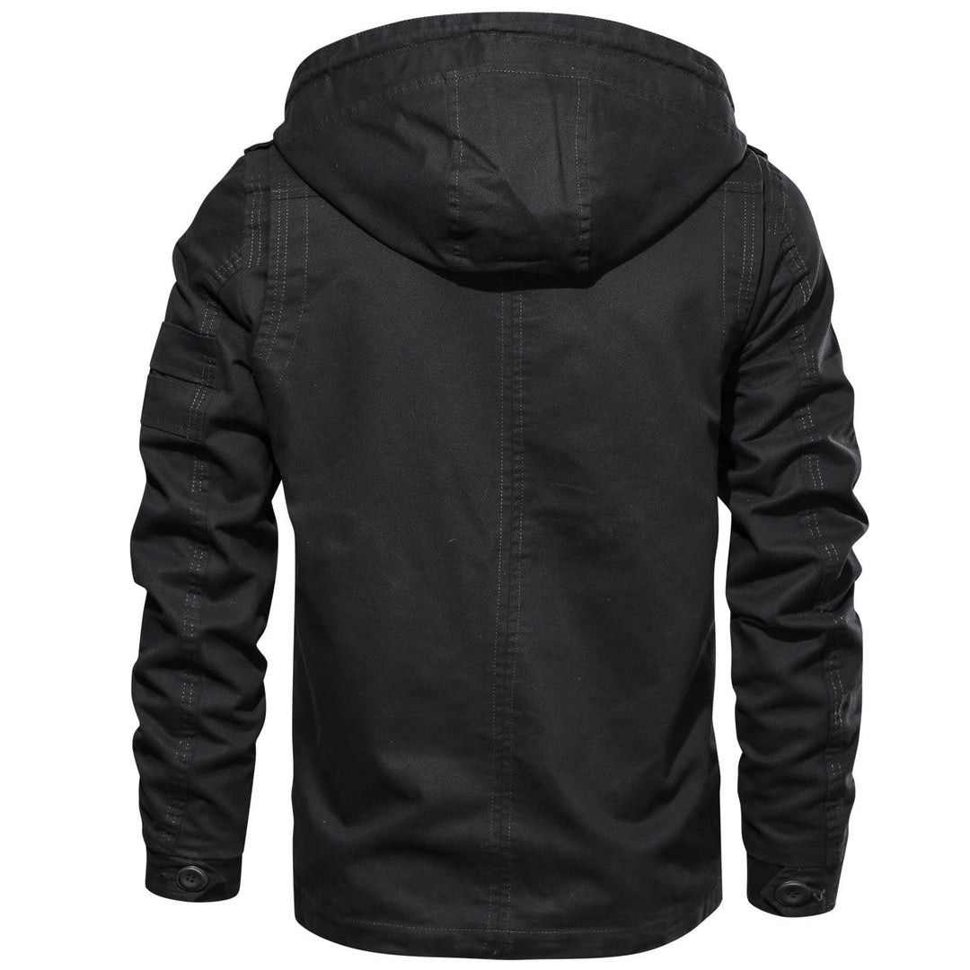 Cuff detail of a men's durable military-style cotton jacket with adjustable closures