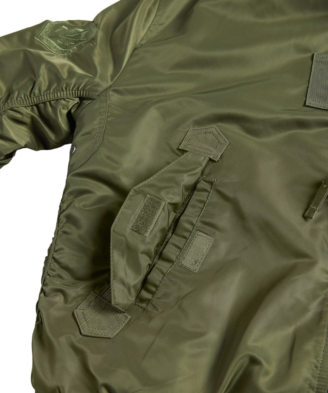 Men's black bomber jacket with an athletic fit, durable construction, and classic military style.